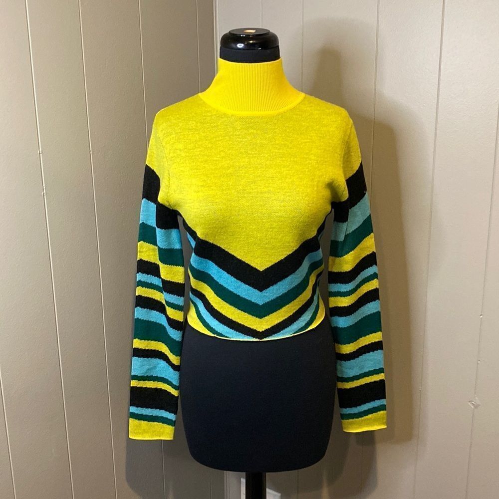 Victor Glemaud Women’s Small Cropped Turtleneck Striped Knit Sweater